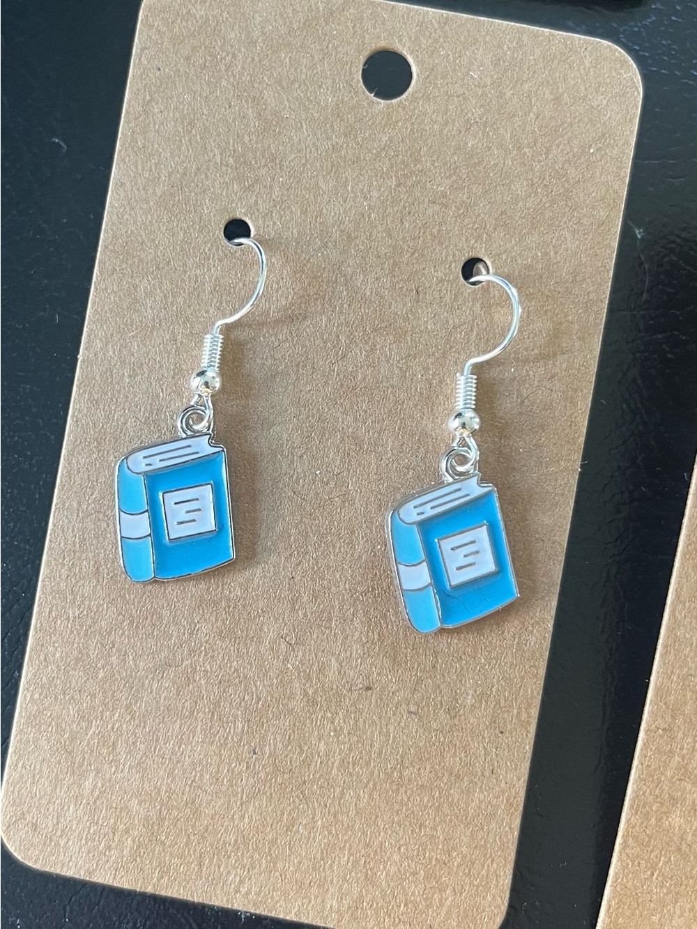 2/$15- Blue Book Charm Dangle Earrings - Handmade